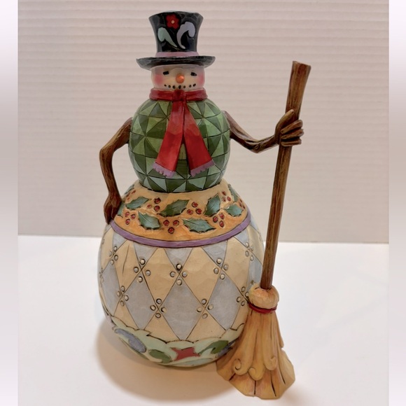 Jim Shore 2010 SWEEP AWAY THE BLUES snowman figurine heartwood creek Enesco - Picture 1 of 9